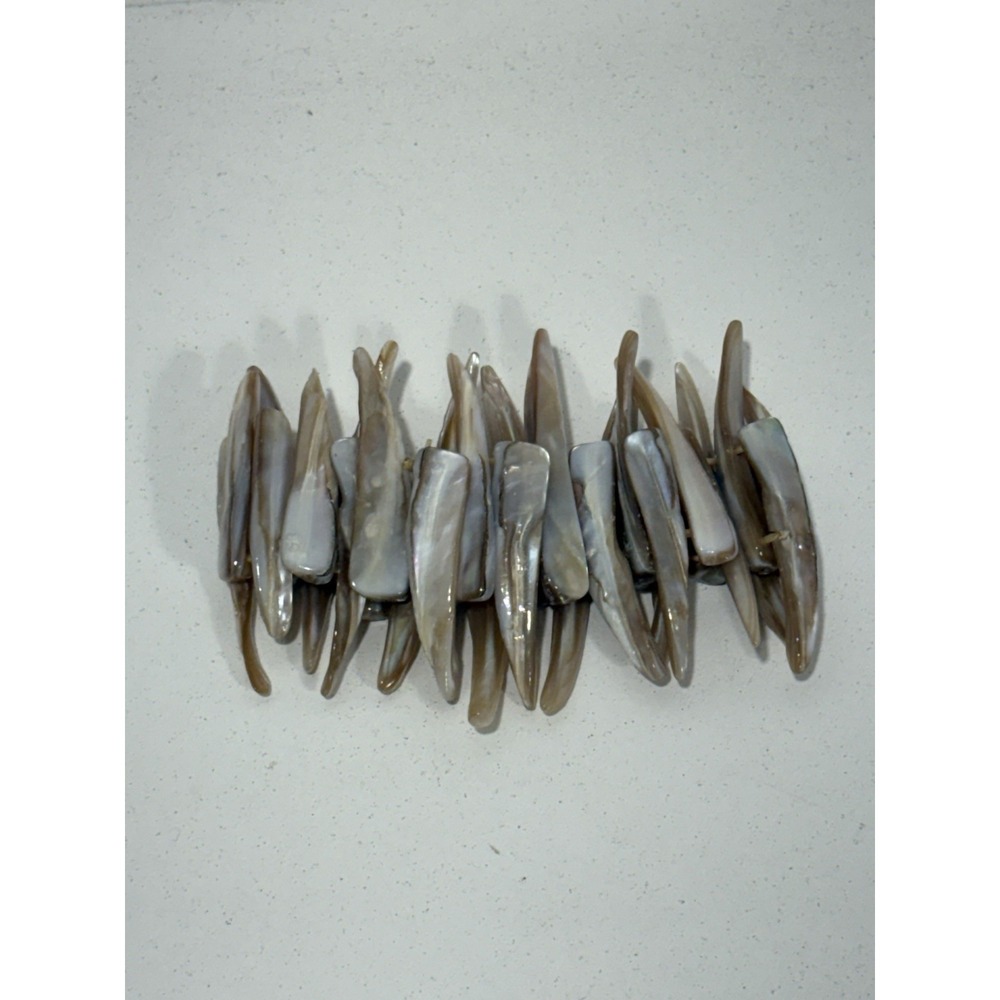 Vintage Mother of Pearl Shell Brutalist MOP 2" Wide Stretch Bracelet 6" Abalone